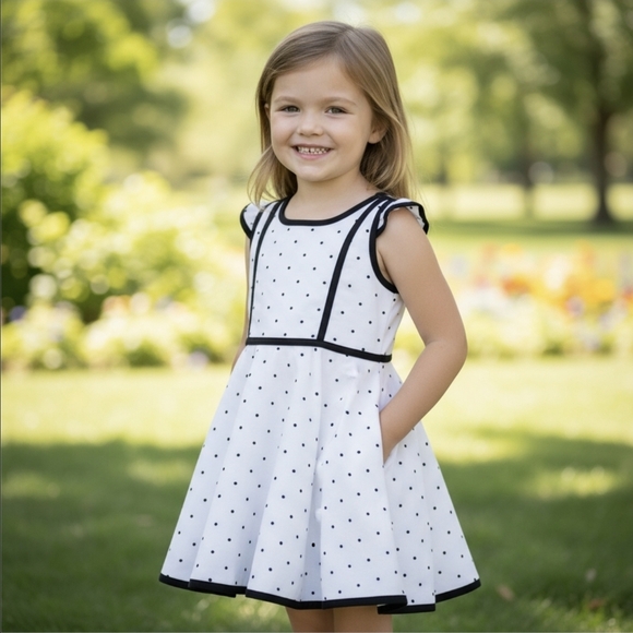 Janie & Jack ✦ Girls Dress 4 ✦ White Black Polka Dot Sleeveless Trim Party EUC - Picture 11 of 13